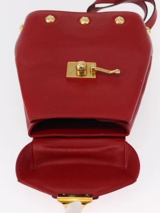 Salvatore Ferragamo Backpack Leather Red Gold Auth 150428